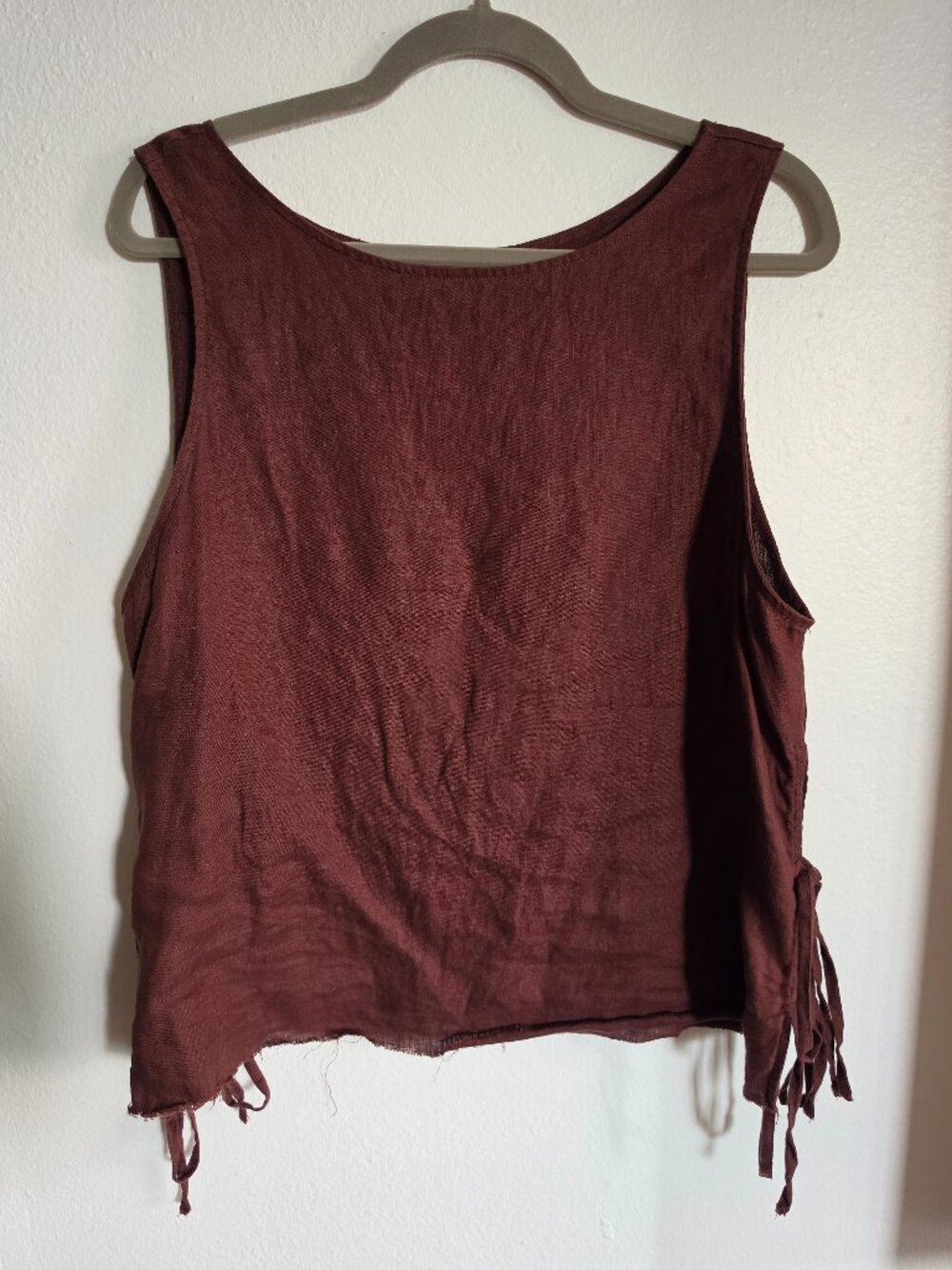 Rachel Zoe 100% Linen Burgundy Side Tie Tank Top XL Boho - Picture 1 of 5